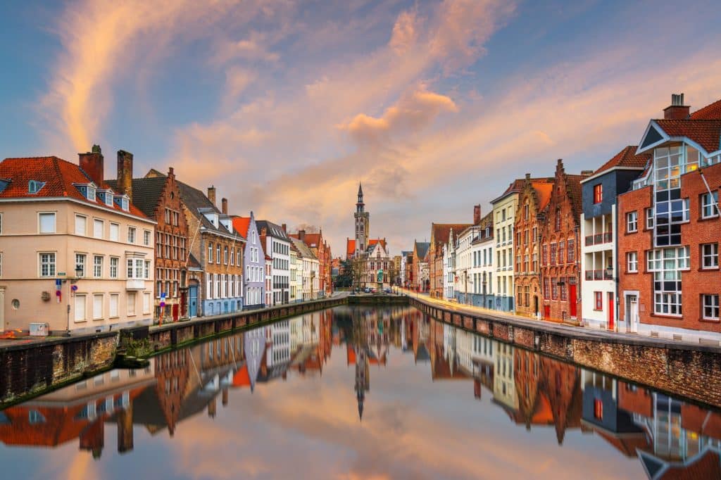 Bruges, Belgium Canals At Dusk