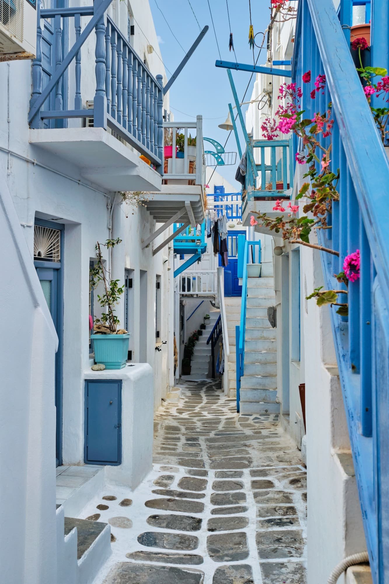 Greek Mykonos Street On Mykonos Island, Greece