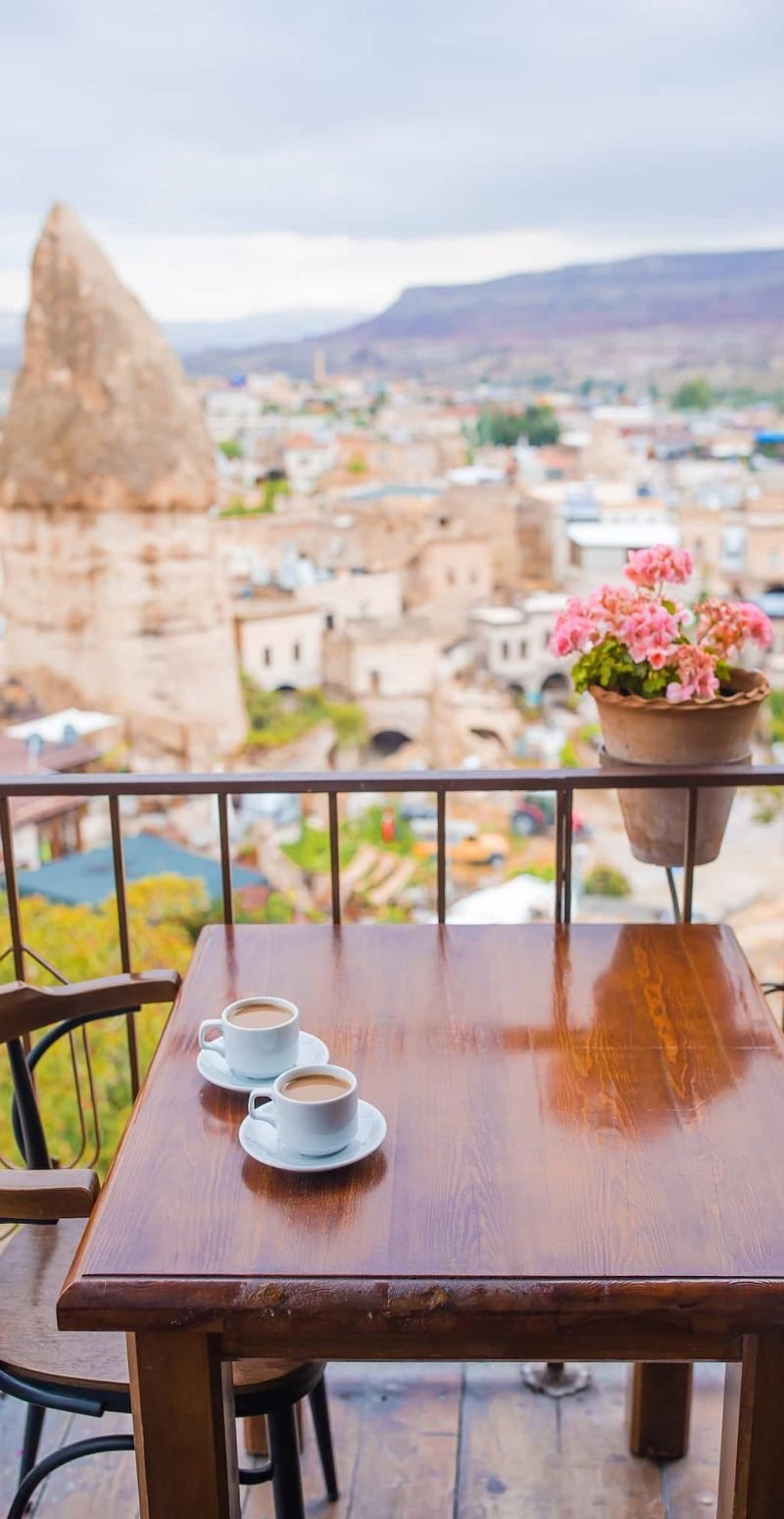 Cup With Traditional Turkish Coffee On A Background Of A Valley In Cappadocia, Turkey