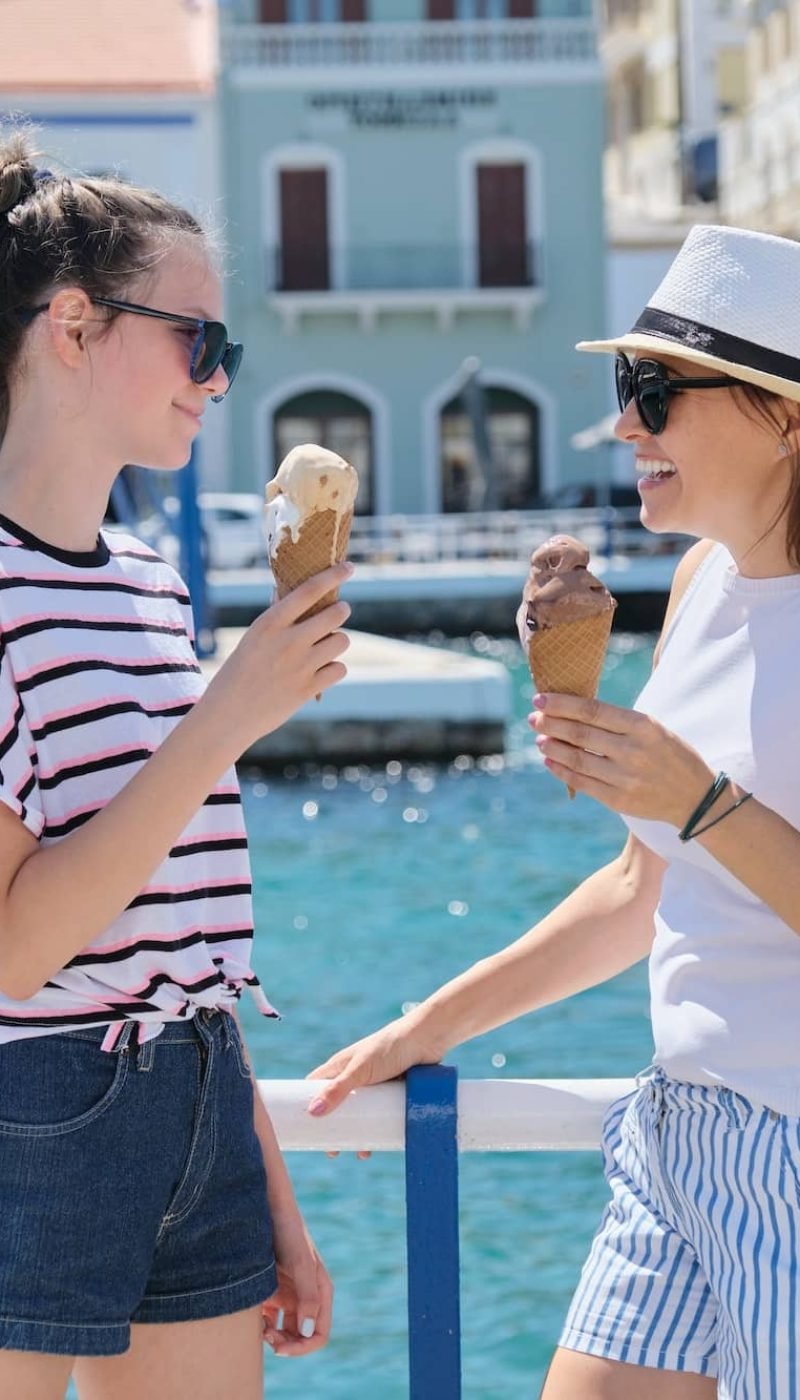 Europe Tourist Travel Cruise Vacation, Mother And Daughter With Ice Cream