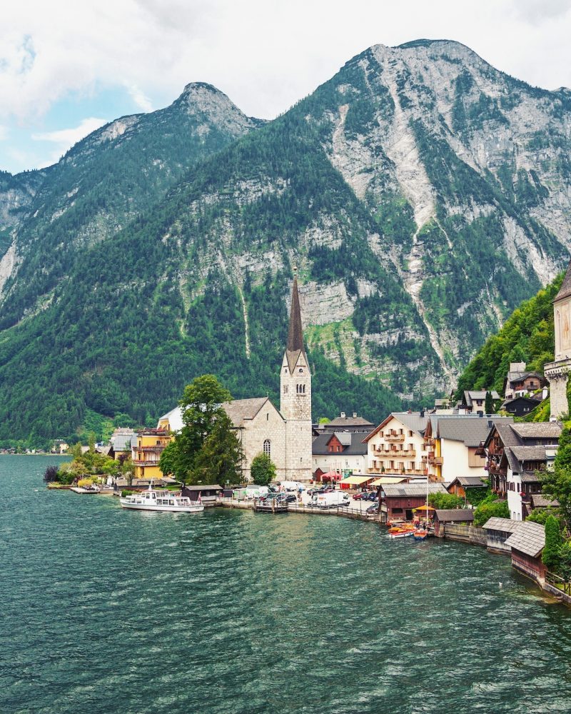 Picturesque Landscape View Of Mountain Village Hallstatt In The Austrian Alps In Austria