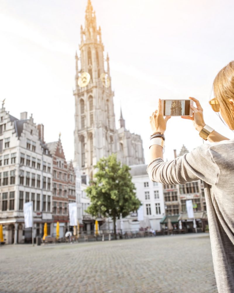 Woman traveling in Antwerpen city, Belgium